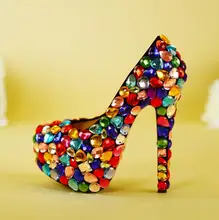 Sweet Colorful Crystal Wedding Shoes Bride Round Toe Slip-on High Heel Platform Pumps Women Shoes Real Photo Rhinestone Pumps цена Sweet Colorful Crystal Wedding Shoes Bride Round Toe Slip-on High Heel Platform Pumps Women Shoes Real Photo Rhinestone Pumps цены онлайн