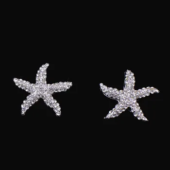 

(S0452)10pcs/lot, 29mm diameter,metal rhinestone button, starfish shape, with loop at back,silver plating