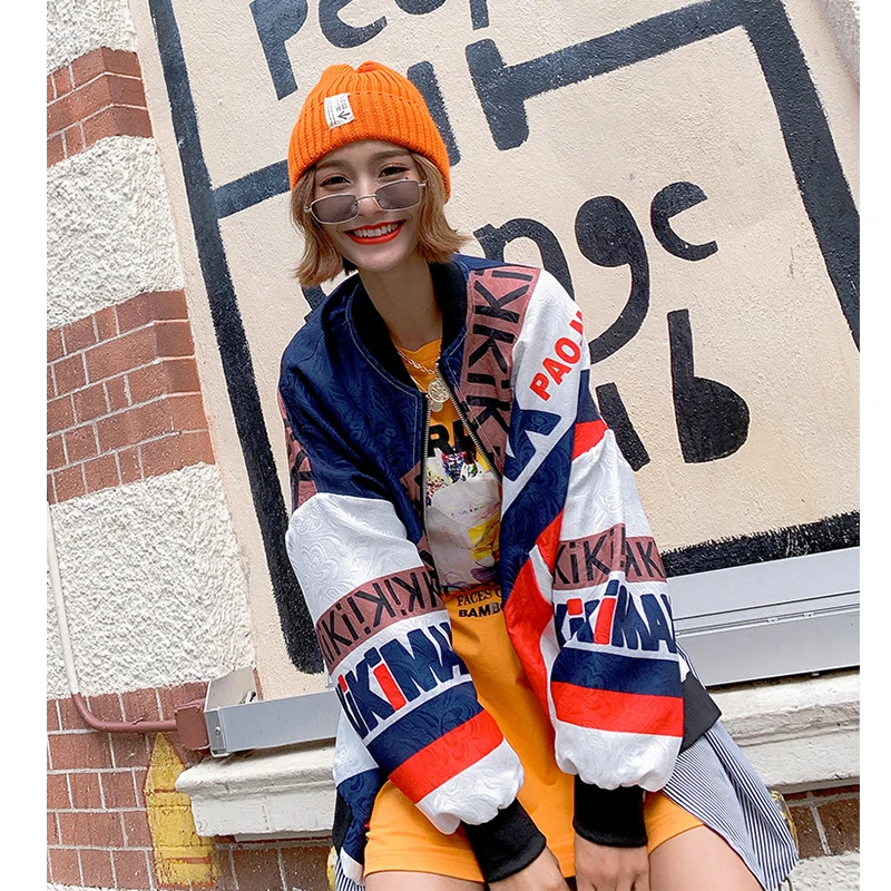 2019 Spring fashion letter cartoon print loose jackets women patch designs long jackets