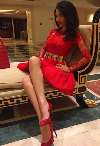 Sexy Red Lace Short Cocktail Dress Long 