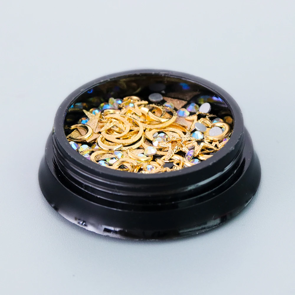 Full Beauty Metal Copper 3D Nail Art Star Moon Designs Gold Silver Aolly Rivet Studs for Nails Tips Decorations Flakes CH682|Стразы и