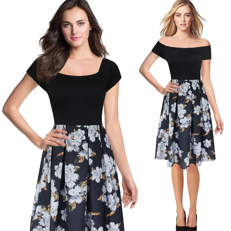 2016 Summer Women Off the Shoulder Dress Plus Size 4XL Print Knee