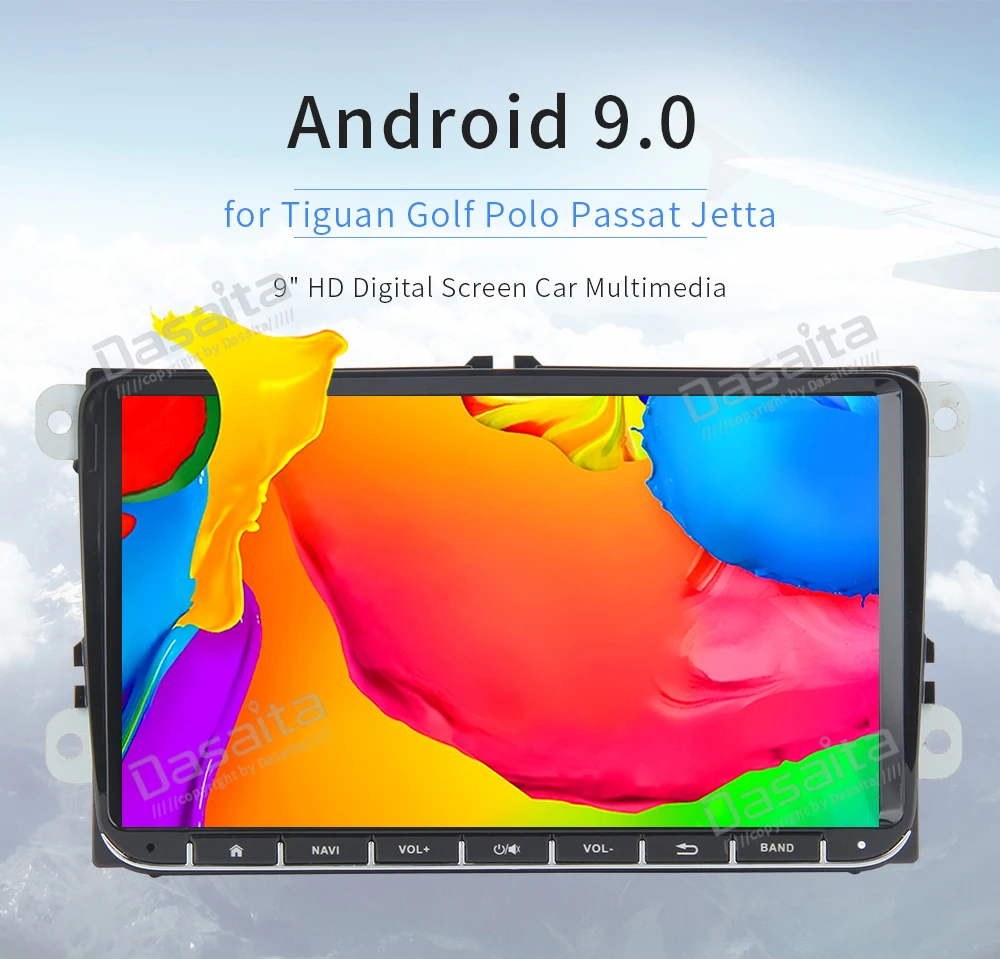 Dasaita Android 9,0 2 din автомобильный радиоприемник для Volkswagen Golf, Volkswagen Polo Passat Tiguan EOS gps с " ips сенсорным экраном 1024*600