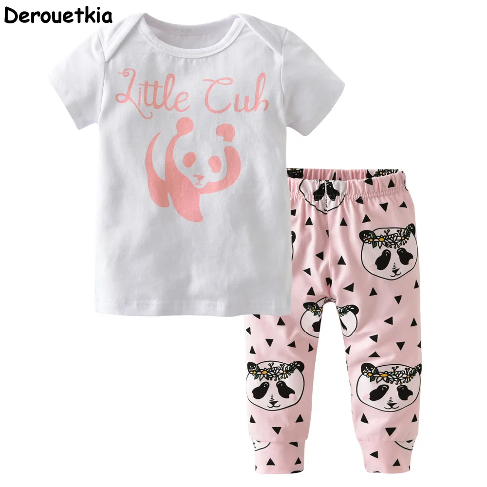 Summer Newborn Baby Girl Clothes Little Cub Panda T shirts + Pants
