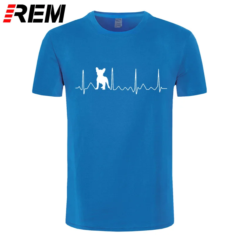 REM Мода Французский бульдог Heartbeat T рубашки мужские хлопковые О-образным вырезом Евро размер Lifeline женские топы тройник с коротким рукавом Фитнес Футболка