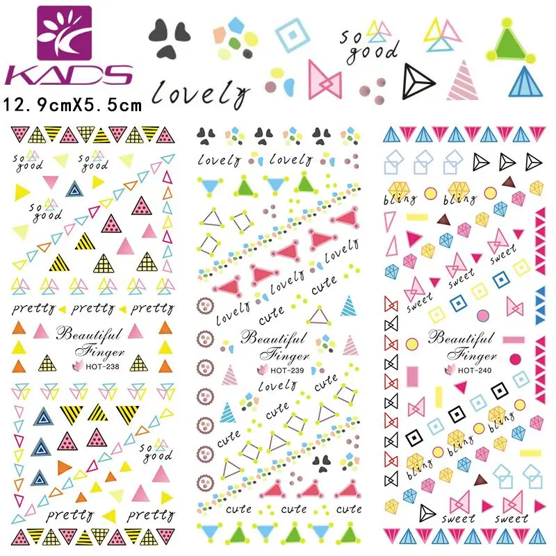 

KADS 3sheet/set Geometry Design cute shape nail design Water decal Nail Sticker design Nail Art Decals Water Transfer sticker