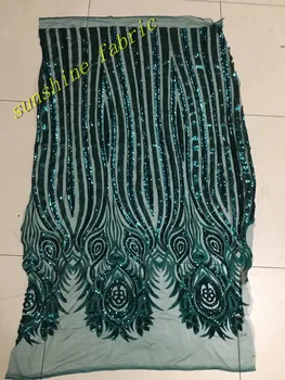 

African Sequin Embroidery Lace Fabric For Evening Dress 2018 African Voile Lace Fabric with dark green mesh sequin Fabric