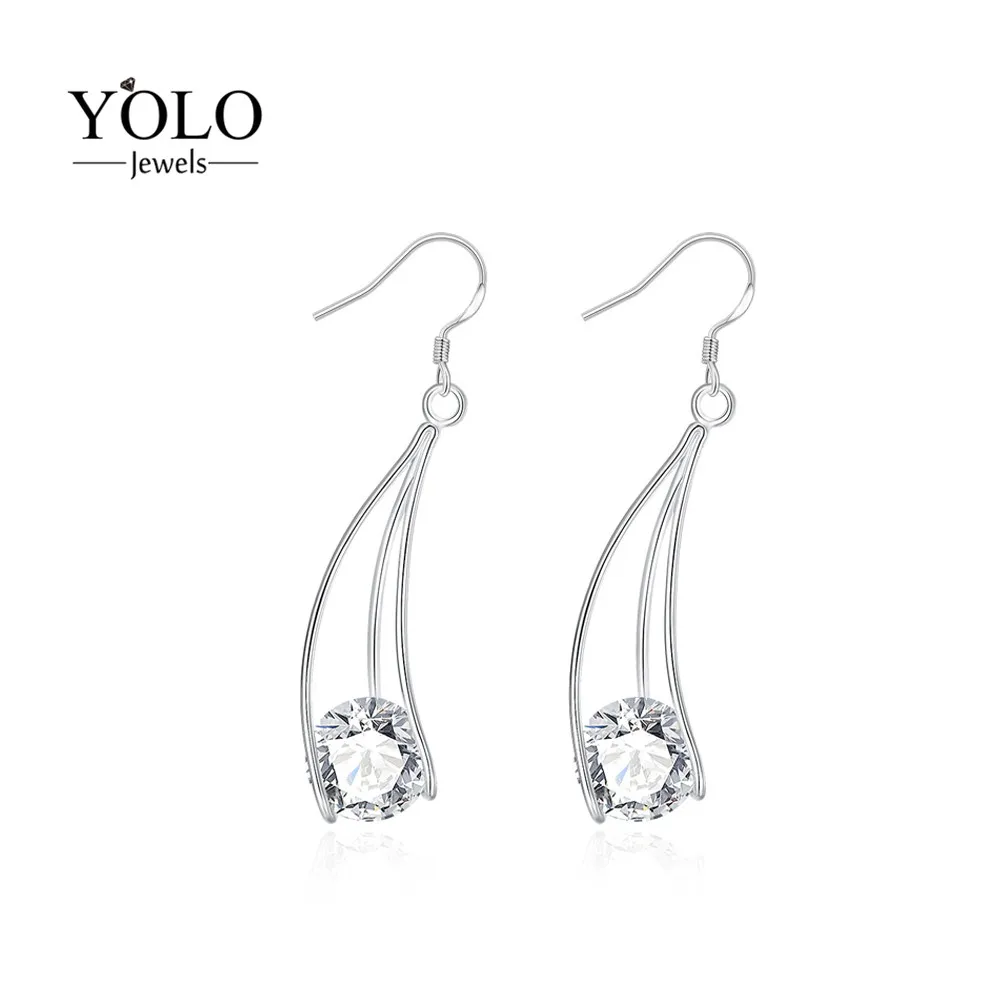 

Elegant Hollow Style Drop Earrings for Women Silver Color Zircon Earring with Water Drop Shape for Sensitive Ears Love Gift