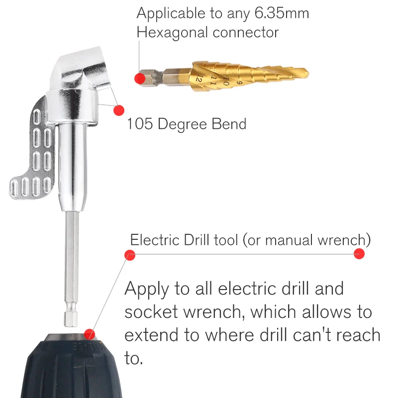 105 градусов угол расширения правый драйвер сверлильный хвостовик отвертка Магнитная 1/4 дюймов шестигранное сверло гнездо адаптер держателя рукав
