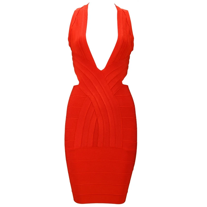 Летнее женское платье с открытой спиной, красное сексуальное Бандажное платье с глубоким v-образным вырезом, сексуальные женские облегающие Мини Вечерние платья знаменитостей, Клубные платья Vestidos - Цвет: Red
