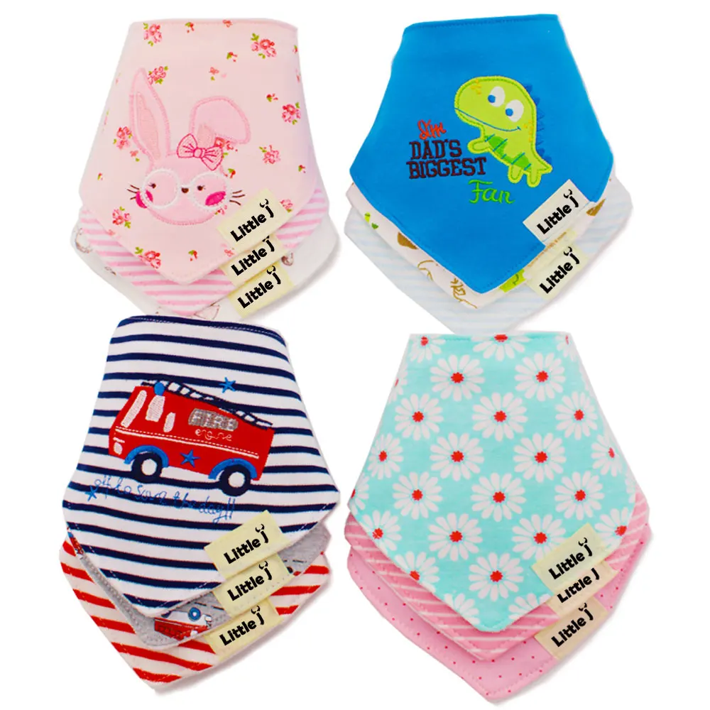 3Pcs/lot Cotton Baby Bibs Boys Girls Towel Cartoon Baby Bandana Bibs Newborn Baby Bib Infant Saliva Towel Toddler Clothing 2 layers newborn cartoon colorful baby boy girl bibs infant soft cotton toddler animal burp cloth waterproof saliva scarf towel