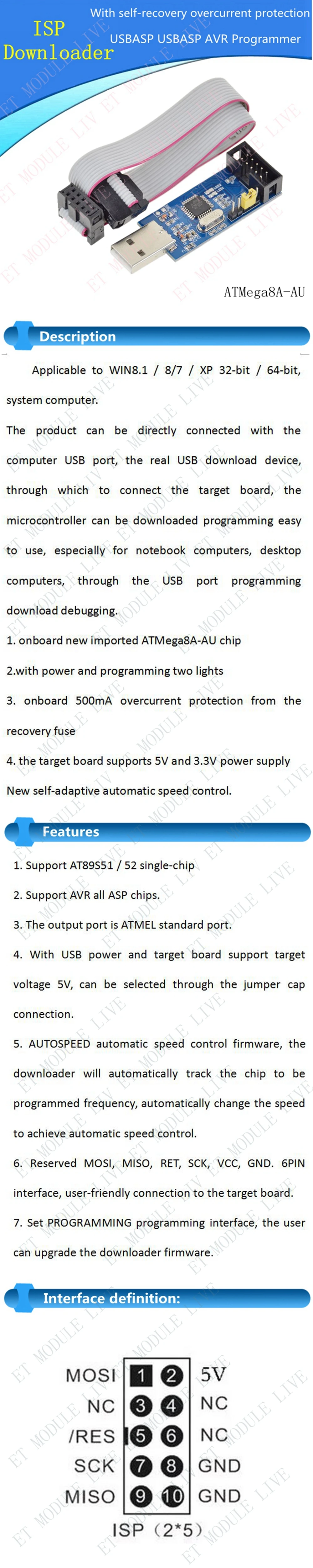 TZT USBASP USBISP AVR программист USB ISP USB ASP ATMEGA8 ATMEGA128 Поддержка Win7 64K для Arduino