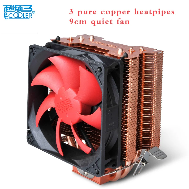pccooler CPU heatsink Fan Cooler 775/115X/1366 silent fan 3 Copper heatpipes Copper Plated Scales Intelligent Wholesale Discount cpu heatsink 775 115x cpu fan amd4 heatpipe intelligent 4led fan
