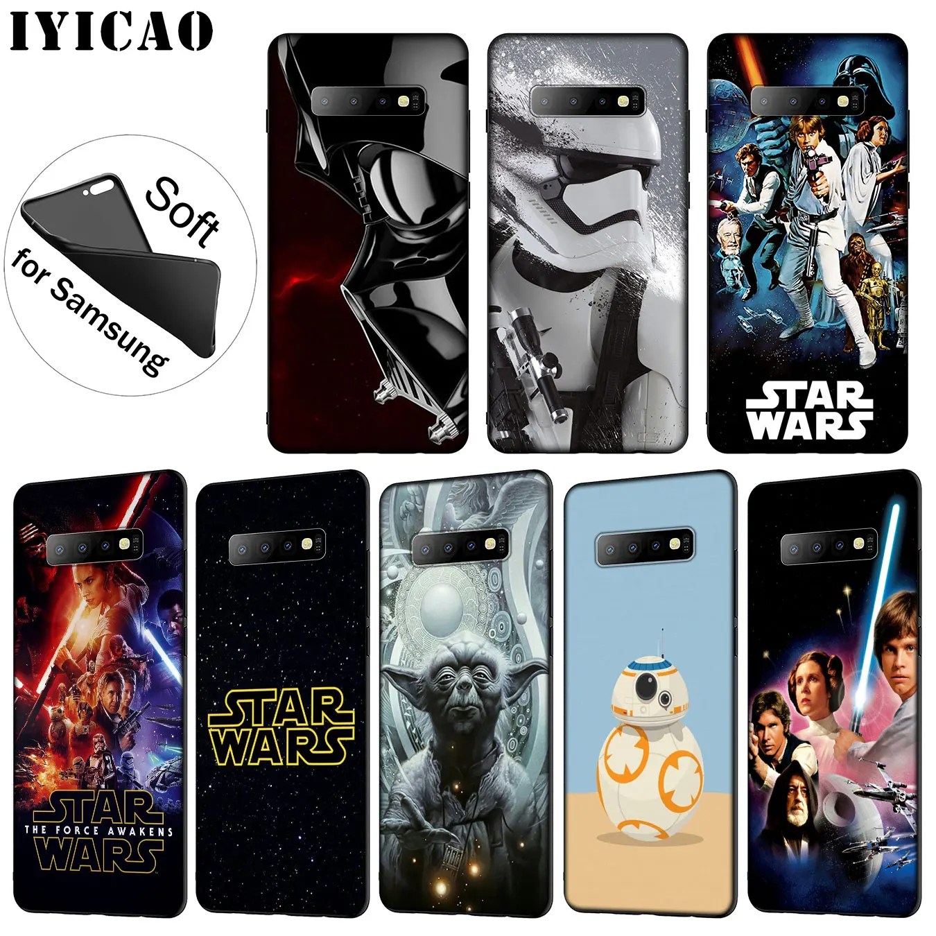 

IYICAO Star Wars Darth Vader Yoda Soft Silicone Phone Case for Samsung Galaxy S10 S9 S8 Plus S6 S7 Edge S10e E TPU Black Cover