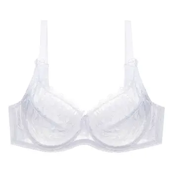 

YANDW new white mesh bras lace women's embroidery transparent underwire thin sexy lingerie bra floral 36D 38D 40D 42D 44D