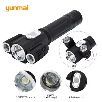 

3800LM Cree xml t6+2Q5 Flashlight Powerful Led Torch Rechargeable Lanterna Flash Light use 18650 Battery for camping hiking