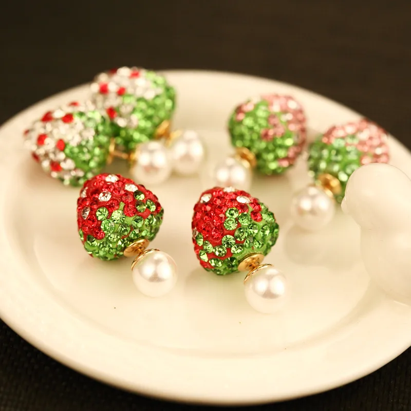 

Pretty Acrylic Pearl Strawberry Women Earrings With Crystals Summer Jewelry Double Sided Earring Free Shipping/Boucles D'oreille