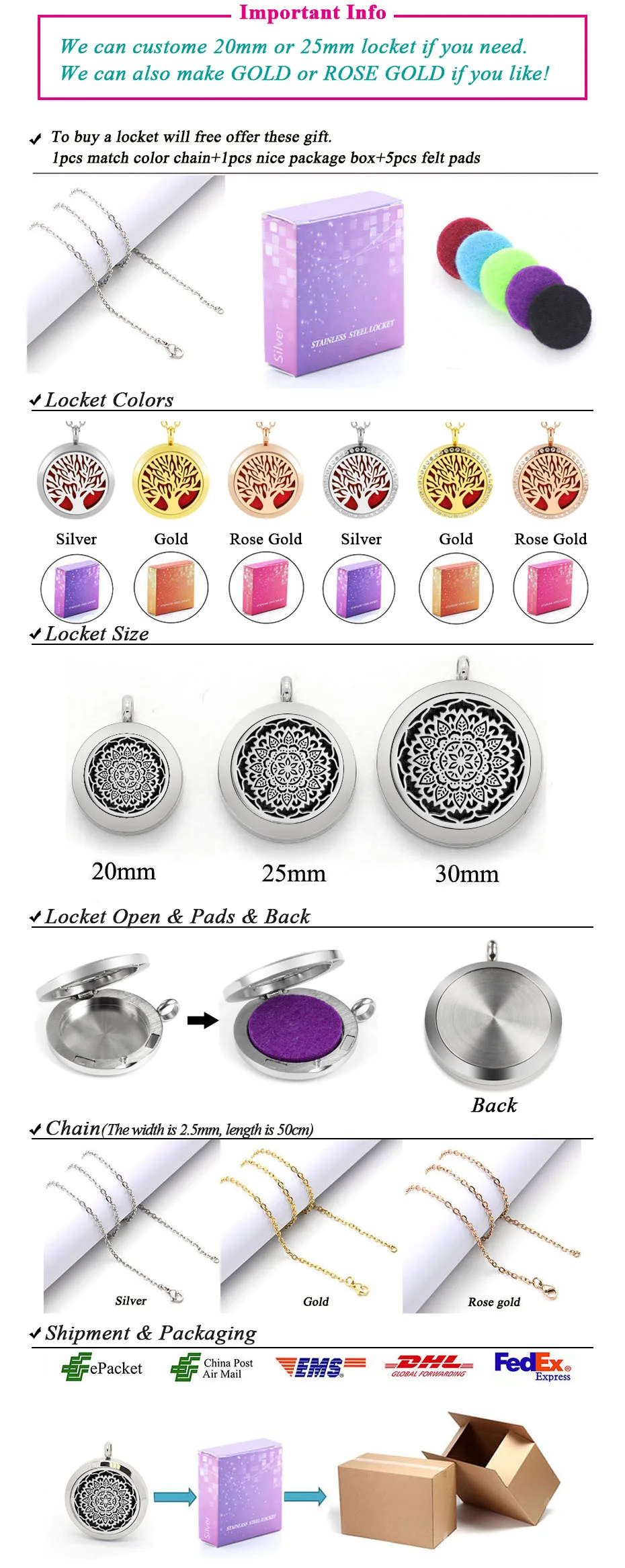 diffuser necklaces silver gold rose gold 20mm 25mm 30mm locket jewelry -241 (7)
