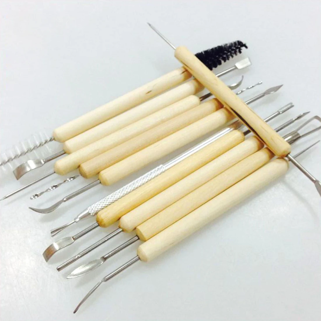 

11pcs/Set Pottery Ceramics Tools Polymer Clay Modeling Tools Wooden Handle Wax Carving Sculpt Tool Sculpting Set