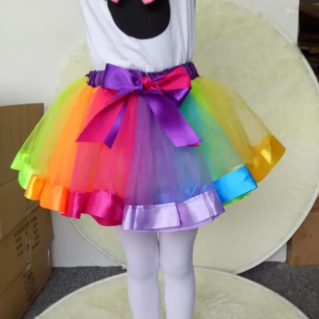 2018 Hot Selling Kids Lovely Handmade Colorful Tutu Skirt Girls Rainbow Tulle Tutu Mini Dress Dance Bubble Skirt 1-9T