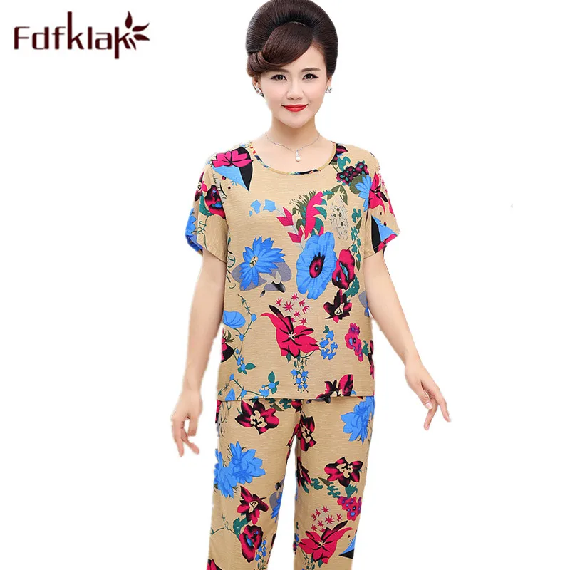 Fdfkalk плюс Размеры пижамы Для женщин пижамный комплект Ночной костюм для женщина Pijamas летняя Пижама Femme хлопок белье домашняя одежда Q1212