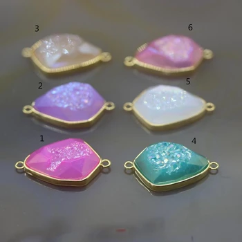 

5Pcs/lot,Gold Edges Faceted Shield Shape Slab Nugget Connectors,Raw Druzy Geode Charms,Natural Agates Drusy Pendants Jewelry