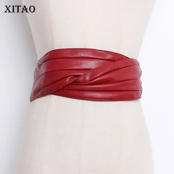 

[XITAO] Europe Fashion New Women 2019 Spring Summer Solid Color Cummerbunds Female Joker Elastic PU Cummerbunds DLL3053