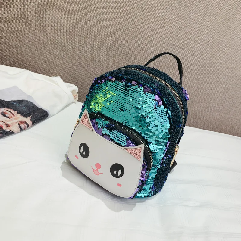  Kid Backpack Sequins Cartoon Cat Print Bags Kindergarten Toddler Children School Backpack For Girls - 33009479237
