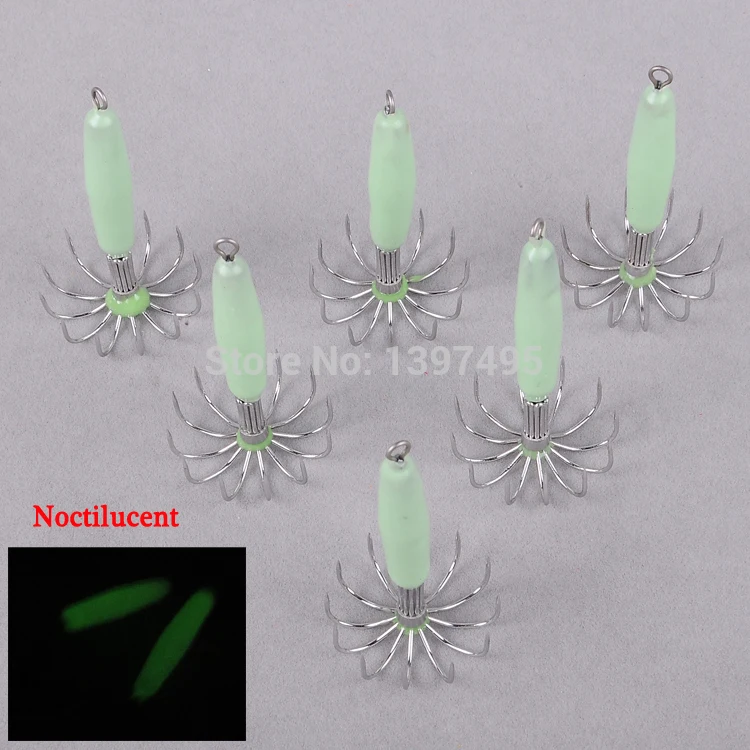 Free shipping 11g 16g 22g /6pcs Luminous squid fishing with hook Cuttlefish Hooks 12 Claw Aplysia Factory wholesale | Спорт и