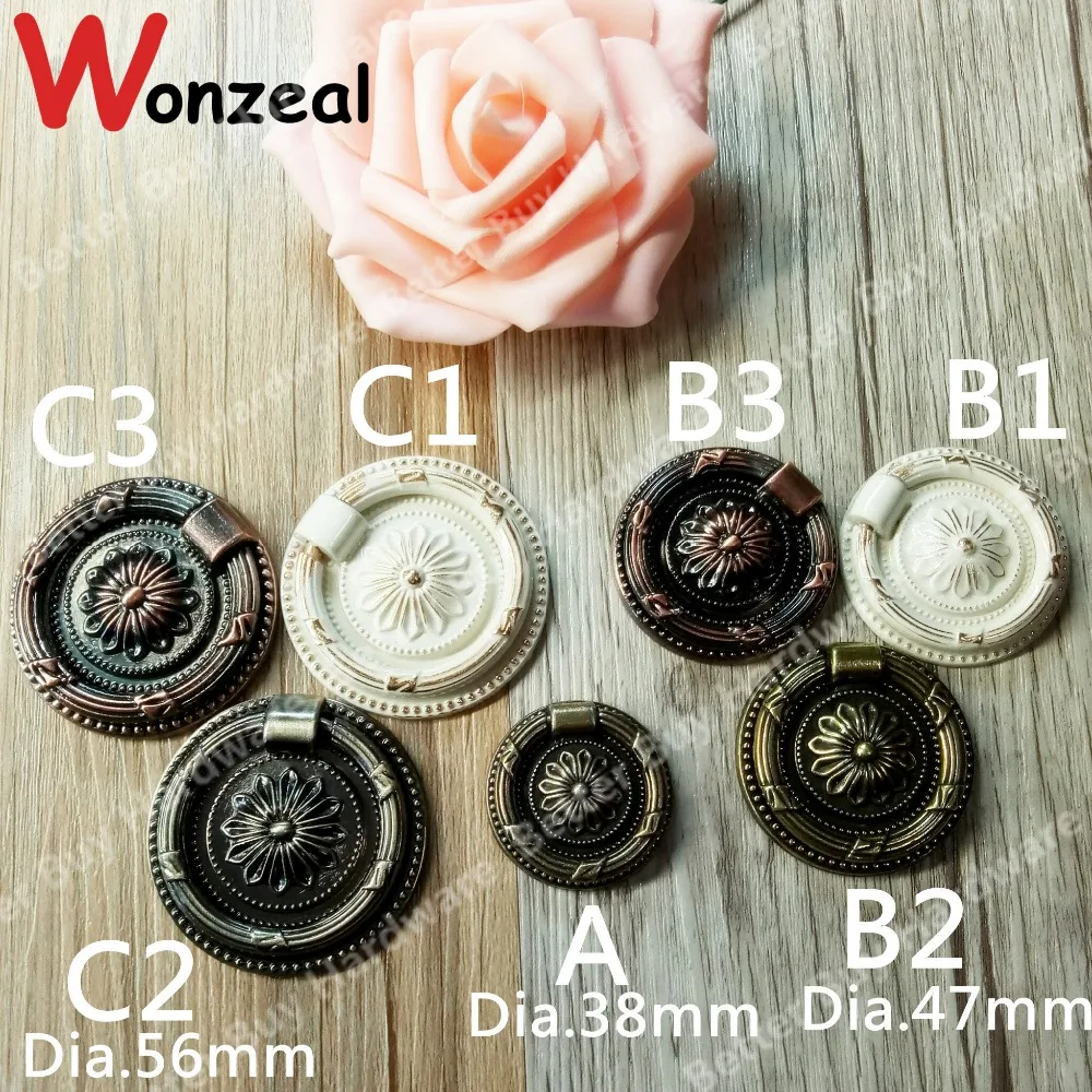 Dia. 38mm/47mm/56mm Ring Style single hole antique brass color knob zinc alloy furniture cabinet antique handle drawer pulls