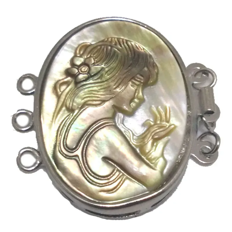 

3 ряда 30 мм натуральная белая эллиптическая голова перламутровая раковина резьба Ювелирные изделия открытая коробка застежка