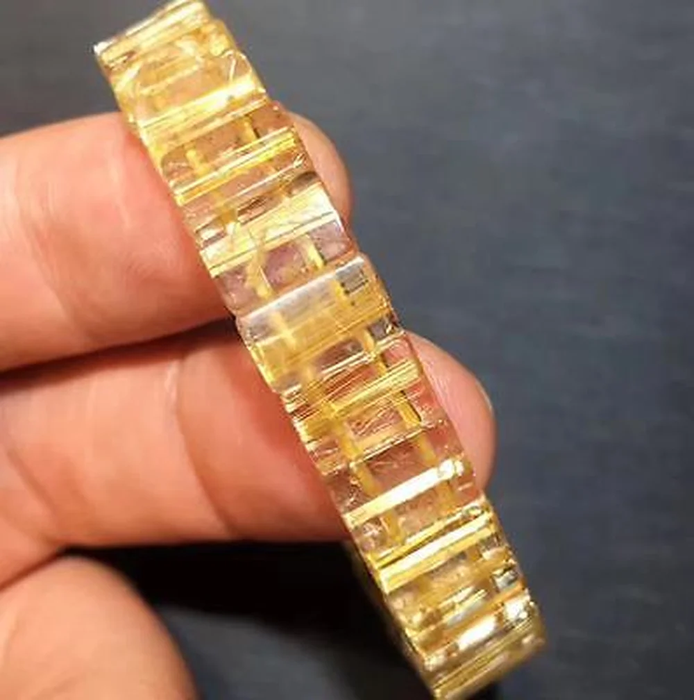 Натуральный Золотой Рутиловый Кварц прямоугольный бисер браслет 10x6 мм AAAAA для женщин мужской Целебный Камень новое поступление подарок