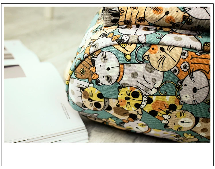 New Canvas Fabric Women Backpacks Cute Cat Animal Printing Girls College Daily Laptop Book Bags Travel Bagpacks Mochila