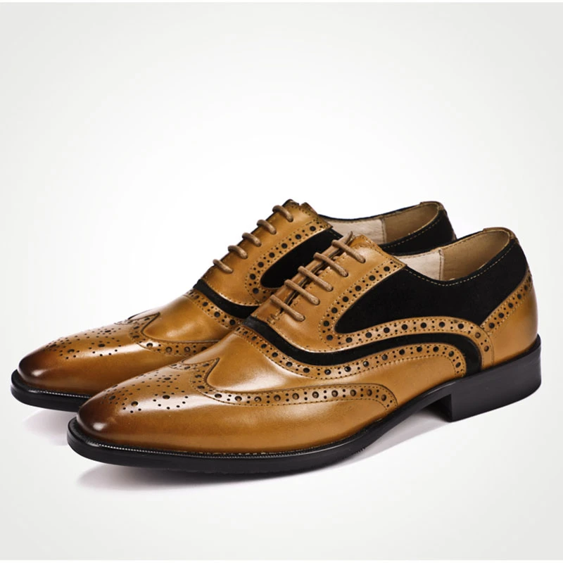 Phenkang/Мужская официальная обувь; мужские туфли-оксфорды из натуральной кожи; Цвет Черный; коллекция года; модельные свадебные туфли; Кожаные броги на шнурках - Цвет: brown black suede