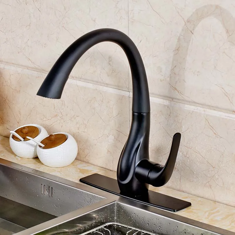 

Oil Rubbed Bronze Swivel Spout Pull Down Kitchen Sink Faucet Single Handle Mixer Tap with Cover Plate