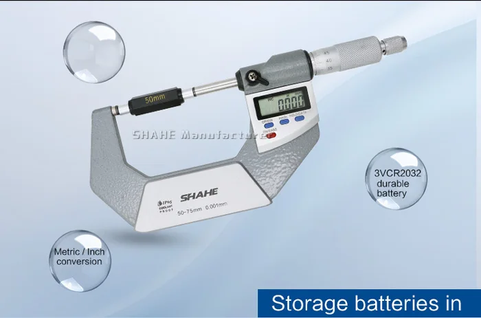 0,001 мм SHAHE IP65 водонепроницаемый цифровой наружный микрометр 50-75 мм Электронный микрометр Измерительный Инструмент МИКРОМЕТР