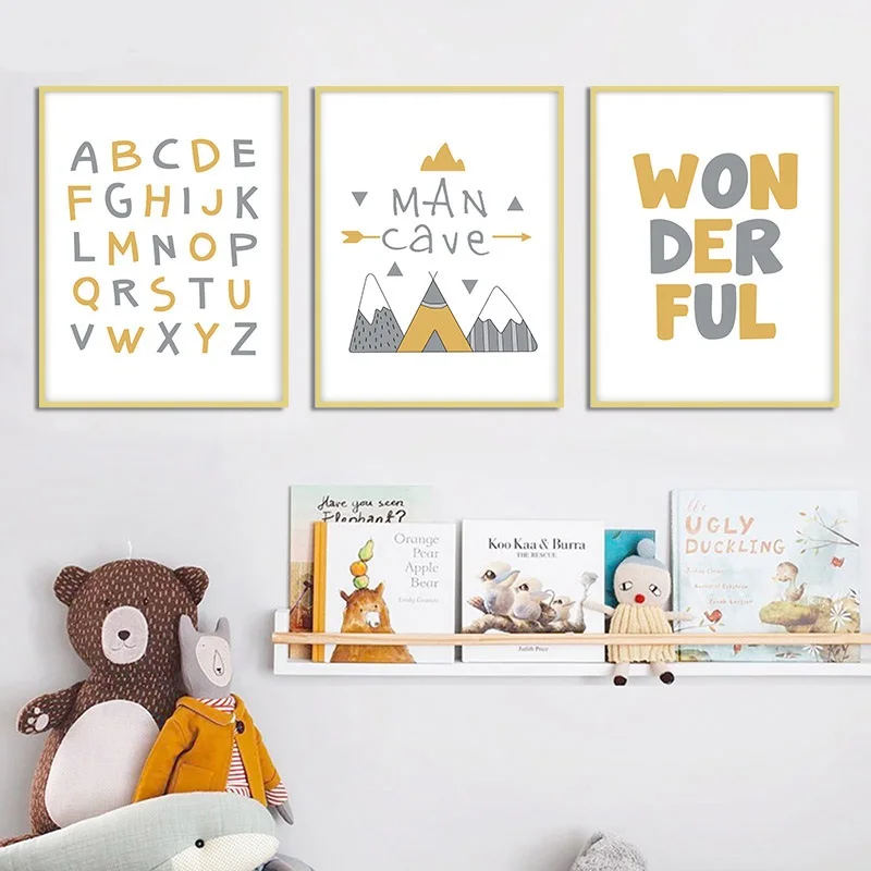 Cute A Z Alphabet Letters Cartoon Mountain Canvas Nordic Prints Cute A Z Alphabet Letters Cartoon