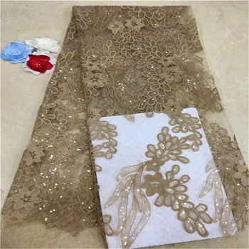 

African lace fabric with sequins 450*135CM GOLD hot sequin fabric high quality tulle sequins lace fabric for evening dresses