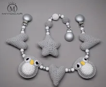 Buy MIYOCAR handmade sliver wood clip Crochet star with owl stroller toy chain for pram stroller mobile rattle wooden bead crochet Free Shipping