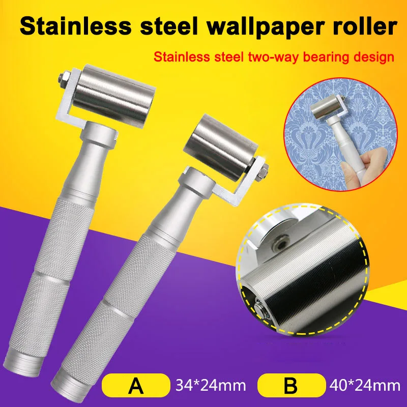 

Stainless Steel Handle Wallpaper Roller Pressure Roller Tool with Bearing Home Decor CLH@8
