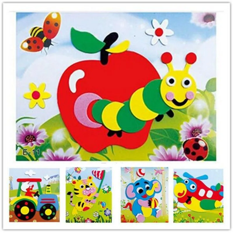 20 designs /lot Early Learning Education Toys for Children DIY Cartoon Animal 3D EVA Foam Sticker Puzzle Series