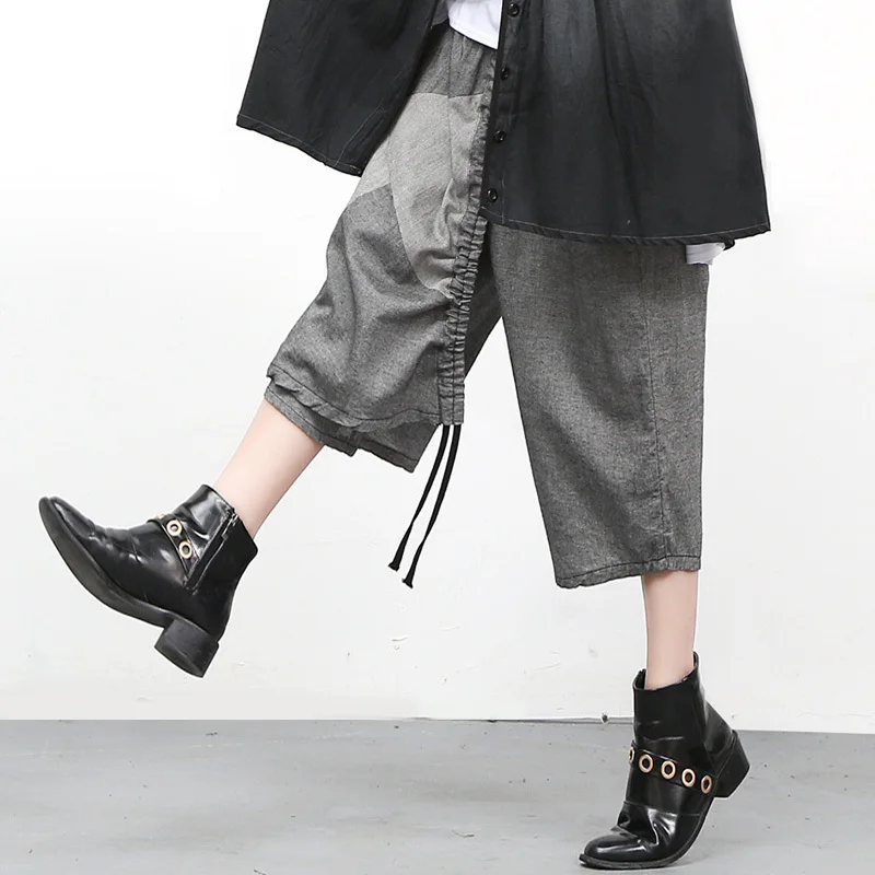 #0615 Summer Drawstring Asymmetrical Wide Leg Pants Women Loose Cotton Linen Retro Ladies Trousers Joggers Calf-length #0615 Summer Drawstring Asymmetrical Wide Leg Pants Women Loose Cotton Linen Retro Ladies Trousers Joggers Calf-length