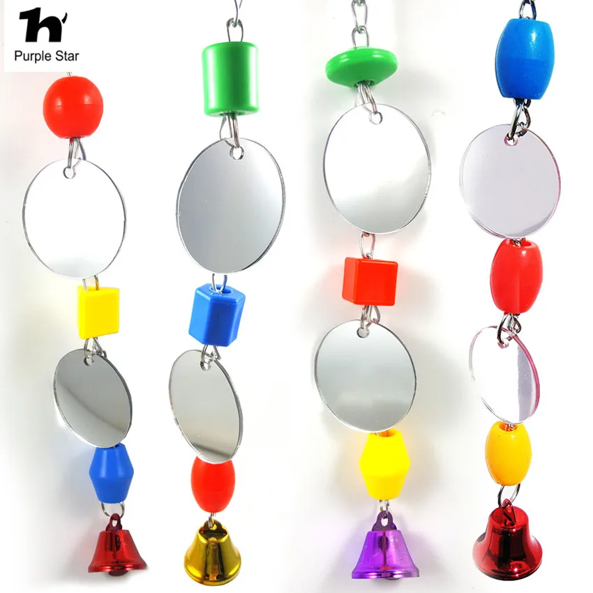 Purple Star 1Pcs Bird Parrot Acrylic Mirror Bite Bell Toys Swing Bird