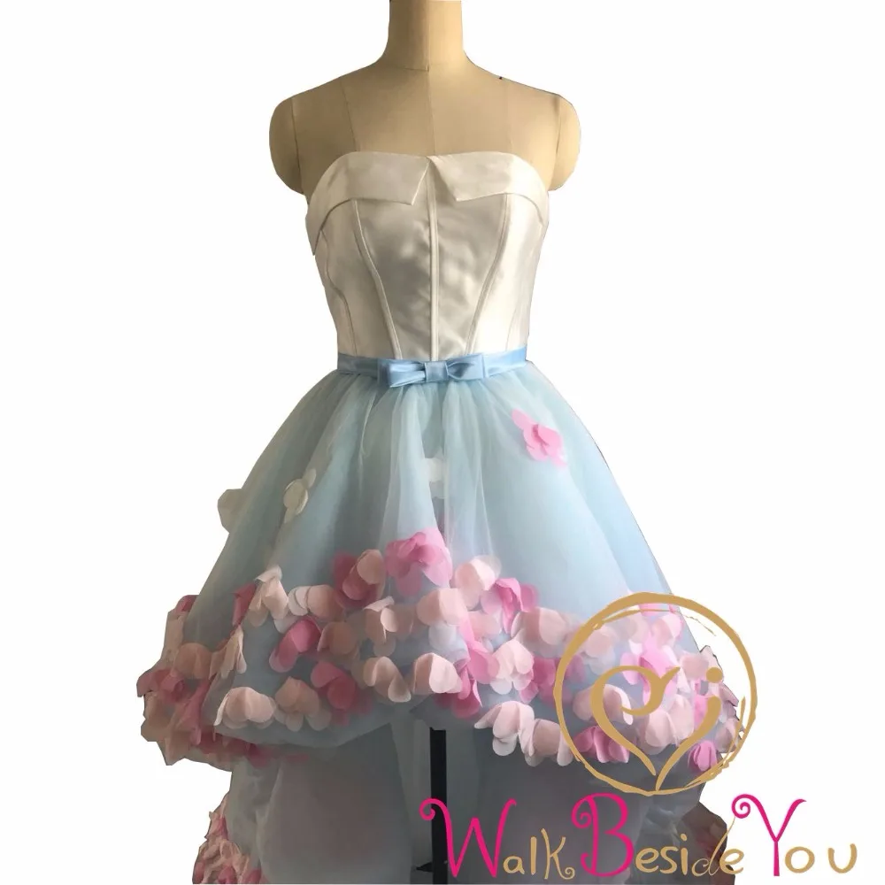 2020 Flowers Prom Dresses Short Front Long Back Evening Gown Gray Organza Fashion Party Formal Gown for Graduation