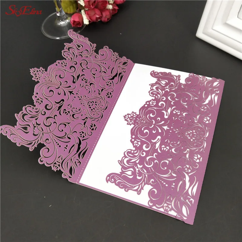 

30pcs/lot Wedding Decoration No Envelope Blank Inner Page Business/Party/Birthday Laser Wedding Invitation Card 7ZSH073-30