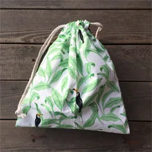 YILE 1 шт. хлопковая саржевая сумка на шнурке вечерние подарочные сумки с принтом зеленого листа черная птица YL812c