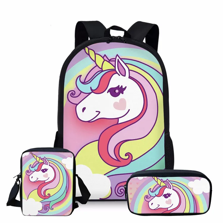 FORUDESIGNS Cartoon Horse School Backpack Set for Teenage Girls Boys Student Kids Orthopedics Bagpack Children Satchel Enfant - Цвет: Z3476E-C-K