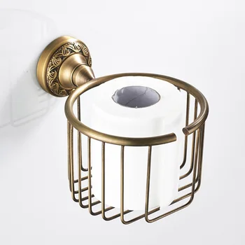 

Antique Toilet Paper Holders Vintage Bronze Black Brass Metal Bathroom Bath Shower Shampoo Storage WC Tissue Paper Basket Shelf