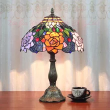 Европейские ретро стеклянные розы настольная лампа прикроватная Спальня Гостиная Декоративные лампы