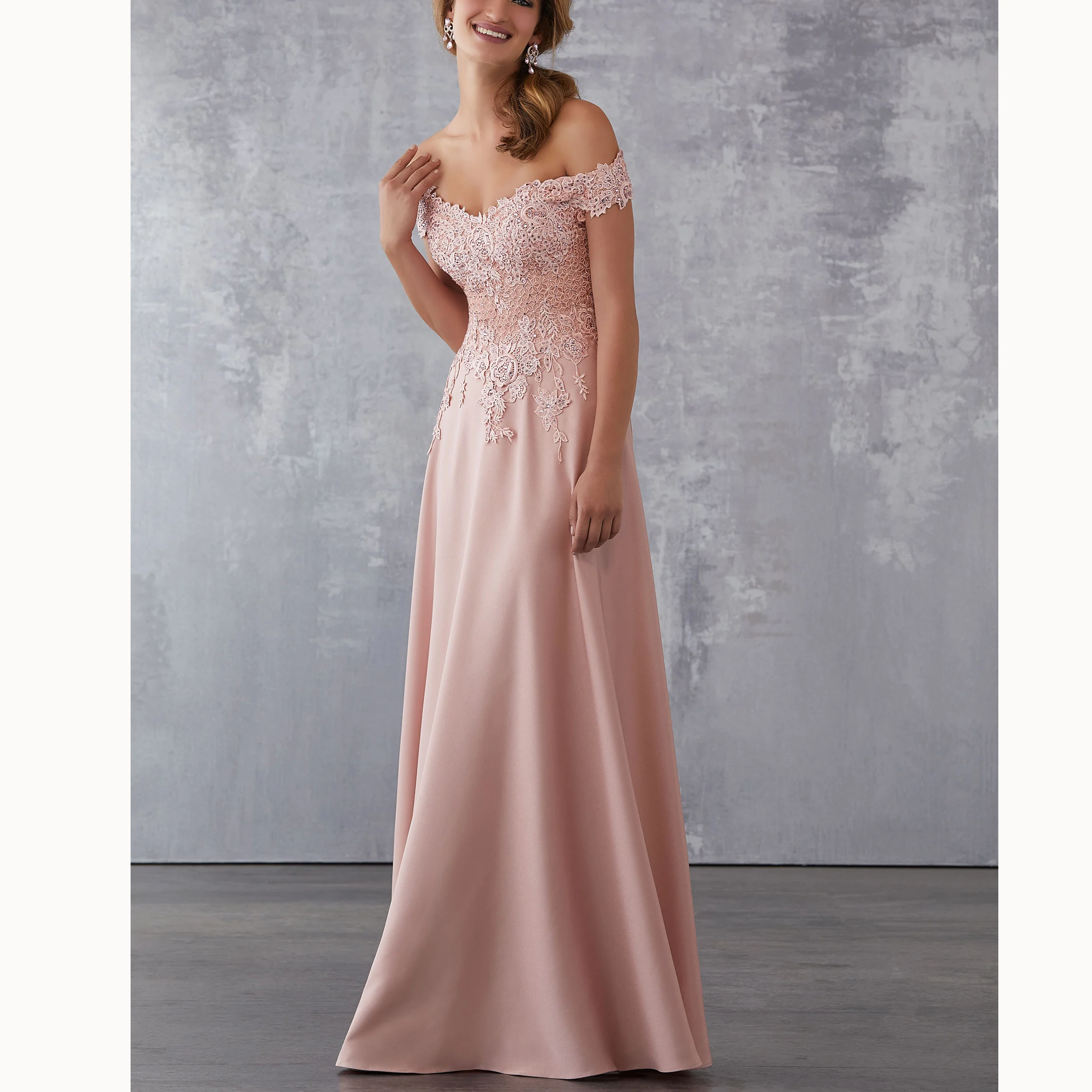 Vestidos De Novia с v-образным вырезом и бисером, короткие рукава, длинные шифоновые Аппликации, розовые платья для матери невесты с бисером, большие размеры